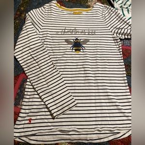 Joules Shirt Size 6 Womens Harbour Print Cotton Top Long Sleeve, Christmas Bee
